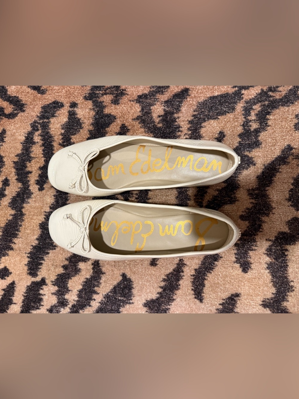 Sam Edelman Ivory Leather Ballet Flats with Bow